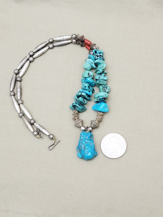 Turquoise Necklace Red Jasper Silver Pendant Sout… - image 7