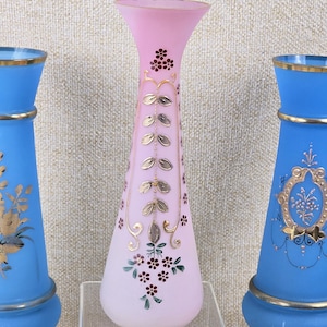 Antique Pink Satin Glass Vase: Victorian Enamel & Gold Decor