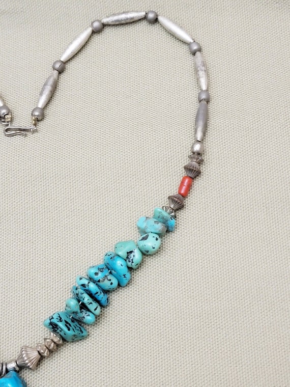 Turquoise Necklace Red Jasper Silver Pendant Sout… - image 4