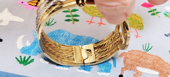 Elegant Bracelet  Gold and Silver Metal  Hinged B… - image 6