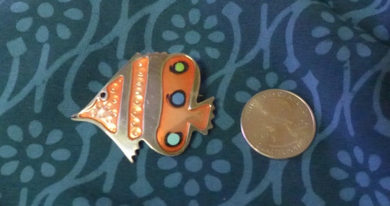 Sterling Silver Fish Brooch Orange Blue Black Ver… - image 6