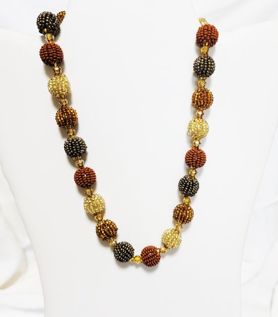 Handmade Glass Bead Necklace Vintage Brown Orange… - image 2