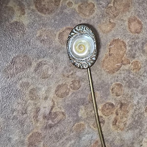 Vintage Victorian St Lucy Eye Snail Operculum Lapel Tie Pin, Unmarked Gold Tone