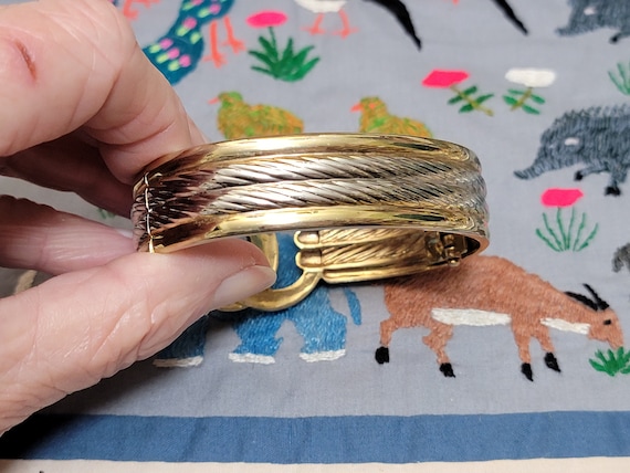 Elegant Bracelet  Gold and Silver Metal  Hinged B… - image 4