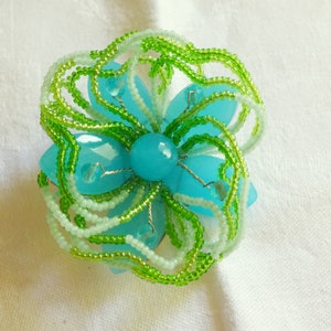 Blue Green Glass Pin Glass Beads Carolee Brooch Pin Flower Floral Silver Aqua Green image 1