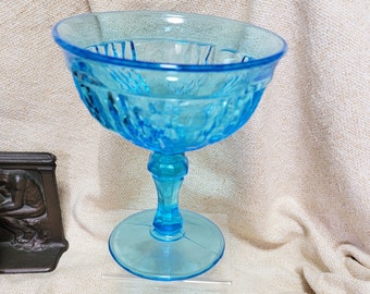 MCM Turquoise Blue Glass Tall Footed Candy Dish Comport Indiana Glass Co.