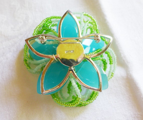 Blue Green Glass Pin Glass Beads Carolee Brooch P… - image 3