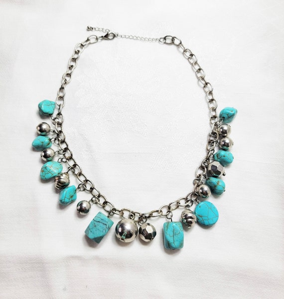 Southwest Necklace Turquoise and Silver Beads Boho