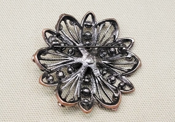 Flower Brooch Pin Faux Opals Copper AB Rhinestone… - image 4