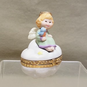 Engel auf Wolke 1999 Hallmark Ornament Trinket Bluebird Schmuckschatulle