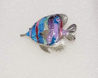 Multicolor Pin Sunfish Brooch Pin Rhinestones Enamel Blue Purple Silver Red So Pretty!