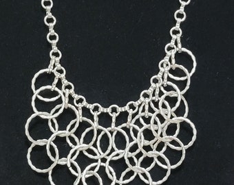 Bib Necklace Set Asymmetrical Design Boho Avant Garde Silver Rings Earrings Textured Metal