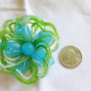 Blue Green Glass Pin Glass Beads Carolee Brooch Pin Flower Floral Silver Aqua Green image 4