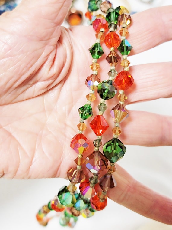 Multicolor Crystal Necklace 3 Strands AB Green Or… - image 7