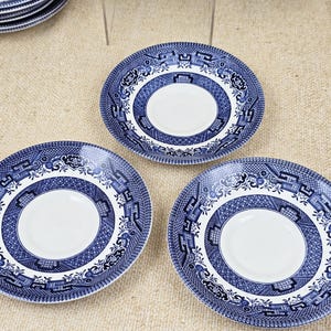 3 Blue Willow Saucers Blue White China Farmhouse Decor