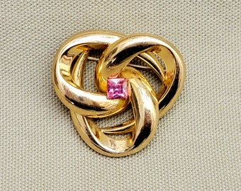 Grosse Gold Tone Brooch MCM Styling Germany 1974 Pink Tourmaline
