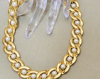 Napier Gold & Pearl (Faux) Necklace Elegant Wedding Party 1988