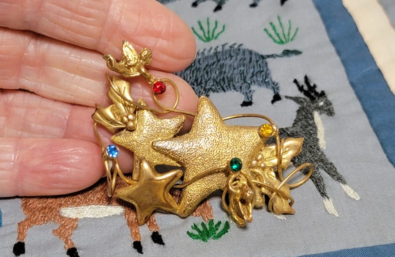 Fantasy Brooch Stars Cherbs Rhinestones Gold - image 1