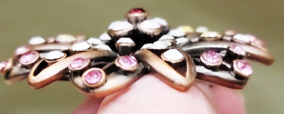 Flower Brooch Pin Faux Opals Copper AB Rhinestone… - image 6