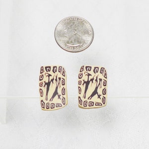 Ethnic Tribal Earrings Dinosaur White Dark Brown Polymer