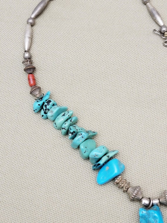 Turquoise Necklace Red Jasper Silver Pendant Sout… - image 3