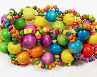Fun Multicolor Bracelet Wooden Beads Stretch