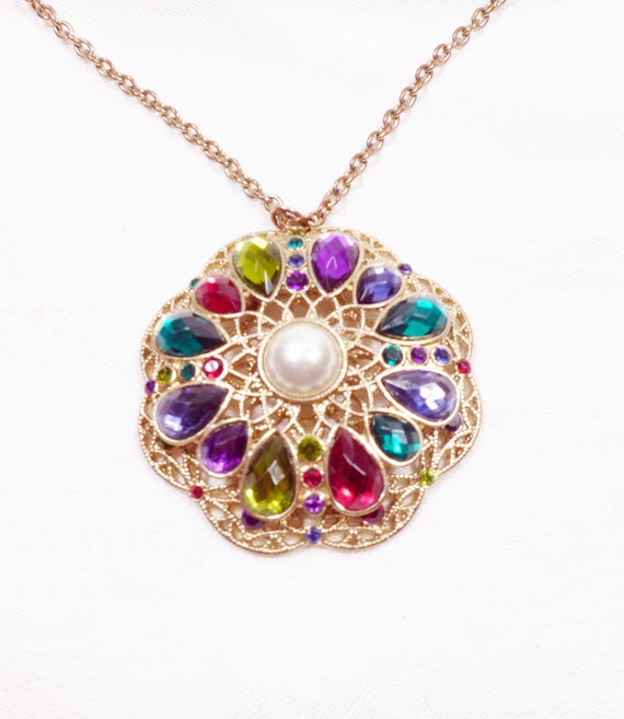 Multicolor Rhinestone Pendant Necklace · Filly Flair