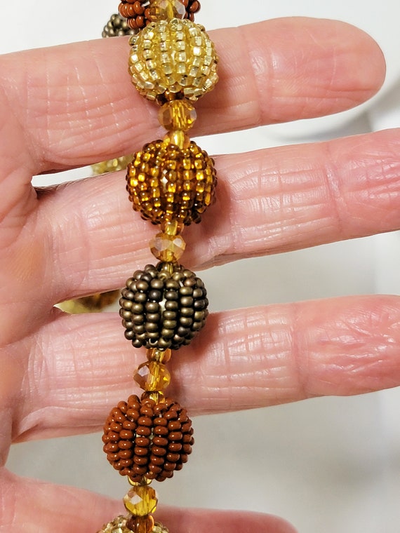 Handmade Glass Bead Necklace Vintage Brown Orange… - image 5