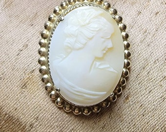 Coro Cameo Brooch Pin Designer Signed Shell Cameo