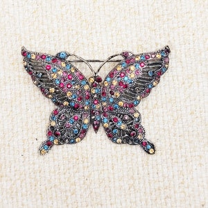 Stunning Butterfly Brooch Pin Multicolor CZ Rhinestones Sparkly Statement