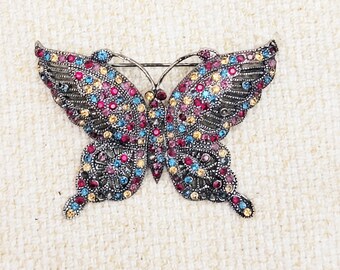 ヴィンテージ ラロコ バタフライ ブローチ：ピンクトパーズ＆ライン