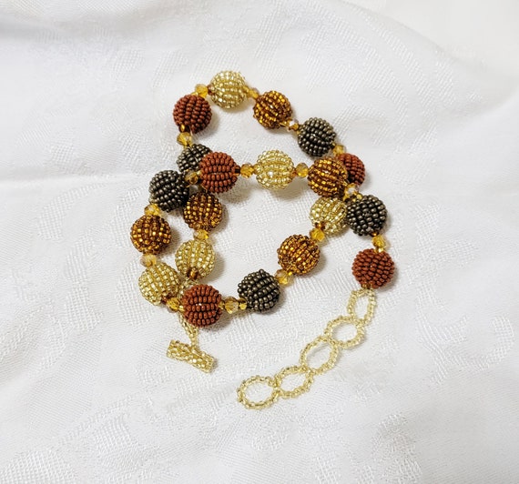 Handmade Glass Bead Necklace Vintage Brown Orange… - image 4