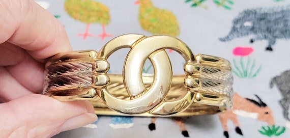 Elegant Bracelet  Gold and Silver Metal  Hinged B… - image 2