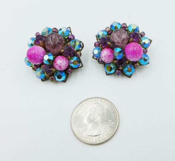 Vintage Rhinestone Earrings Art Glass AB Unsigned - image 2