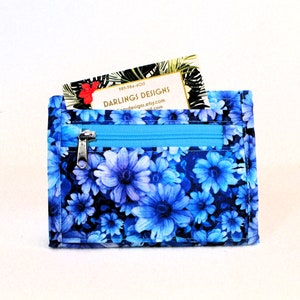 Portefeuille en tissu pour femmes Snap Close Lavable Turquoise Floral Billfold Cadeaux pour femmes et filles Porte-carte de crédit Livraison gratuite rapide aux États-Unis image 2