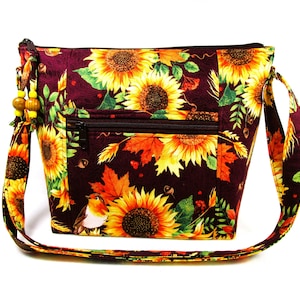Sunflowers Large Cross Body Fabric Purse with 11 Pockets Storage