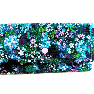 Women's Turquoise Floral Large Fabric Wallet Checkbook Pocket 14 Storage Pockets Lightweight Wallets Fast Free Shipping US Washable