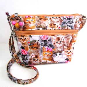 Katzen Stoff Cross Body Kleine Geldbörse Lange verstellbare Riemen Reißverschluss Handtasche Waschbar Geldbeutel Schneller kostenloser Versand US Leichte Geldbörsen