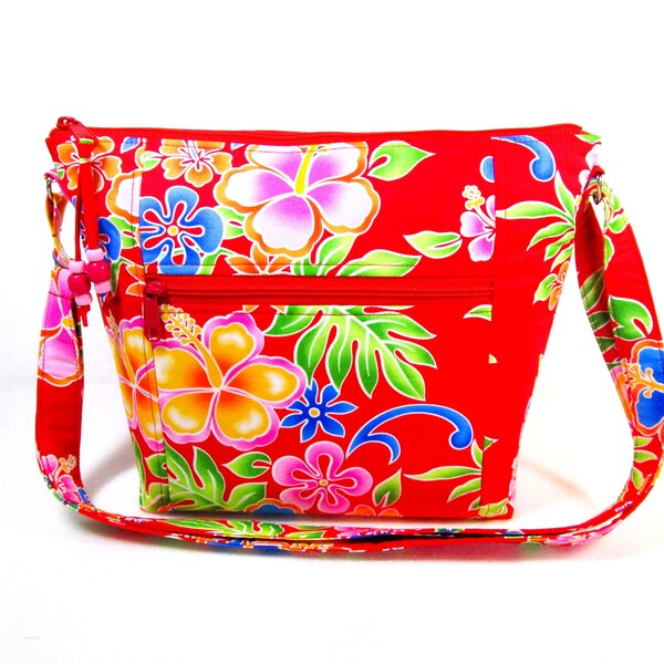 Tropical Hibiscus Floral Cross Body Jenny Bag 9 Pockets Storage Handbags Gifts for Women Washable Vacation Purses Fast Free Shipping US