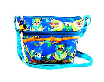 Cross Body Small Purse Long Adjustable Strap Zipper Closure Handbag Cute Owls Washable Purse Free Shipping US Lightweight Purses