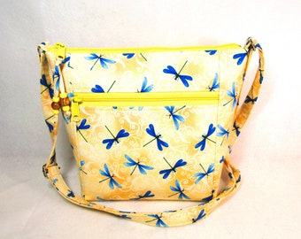 Dragonflies Medium Cross Body Fabric Handbag 9 Storage Pockets Medium Size Washable Zippered Purses Gifts for Women Fast Free Shipping US