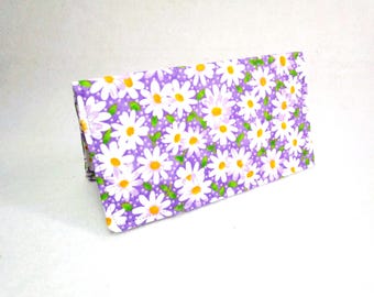 Lavender Daisy Fabric Checkbook Cover: Handmade Cotton Protector / Washable