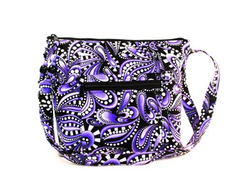 Lavender Paisley Cross Body Large Fabric Purse Women's Adjustable Strap Handbag Fast Free Shipping US Everyday Pocketbooks Gifts for Women