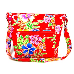 Roter tropischer Hibiskus-Stoff Cross Body Jenny Bag Verstellbarer Riemen 10 Taschen Handtaschen Geschenke für Frauen Waschbar Geldbörsen Kostenloser Versand US