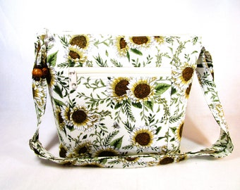 Sunflowers Cross Body Fabric Purse Easy Pull Zipper Washable Handmade Bags Built-in Key Clip Lightweight Handbags Fast Free Shipping US