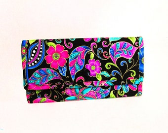 Colorful Paisley Fabric Wallet for Women 14 Pockets Storage Gifts for Women Washable Billfold with Checkbook Pocket Free Fast Shipping US