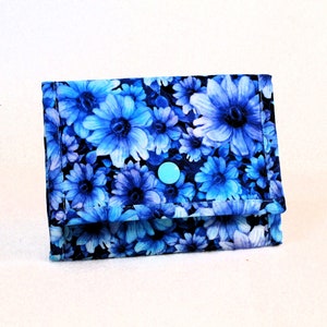 Women's Fabric Wallet Snap Close Washable Turquoise Floral Billfold Gifts for Women and Girls Credit Card Holder Fast Free Shipping US image 1