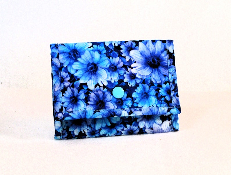 Women's Fabric Wallet Snap Close Washable Turquoise Floral Billfold Gifts for Women and Girls Credit Card Holder Fast Free Shipping US image 1