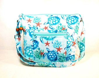 Cross Body Purse Adjustable Strap Washable Turtles Starfish Tropical Purses 11 Pockets Storage Lightweight Pocketbook Fast Free Shipping US