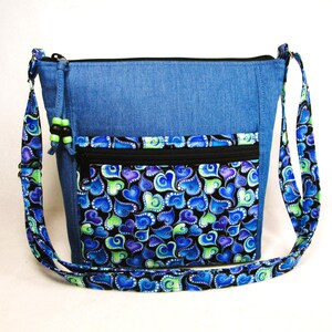 Denim Hearts Medium Cross Body Fabric Handtasche 10 Aufbewahrungstaschen mittlere Größe Waschbar Geldbörse mit Reißverschluss Geschenke für Frauen Schneller kostenloser Versand US
